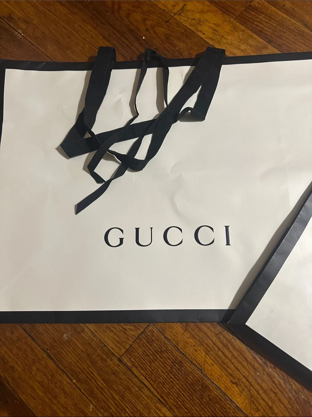 Gucci White and Black Logo Shopping Bags - Pair With Gucci Gross Grain Ribbon